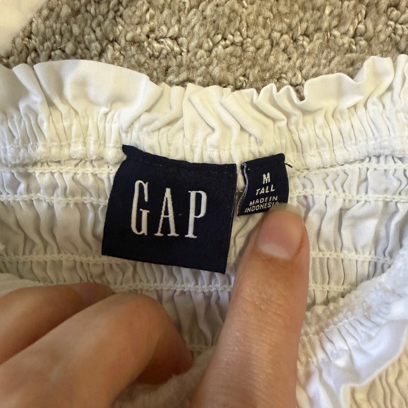 Gap White Smocked Peplum Top Ruffle Strap Square Neck Cotton Blouse Medium Tall - Picture 6 of 6